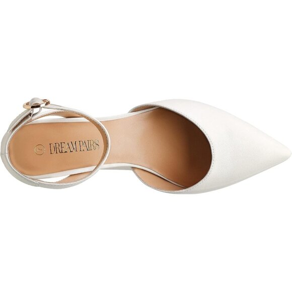 Dream Pairs Women White Faux Leather Closed Pointed Toe Ankle Strap Pump Shoes - Picture 3 of 7